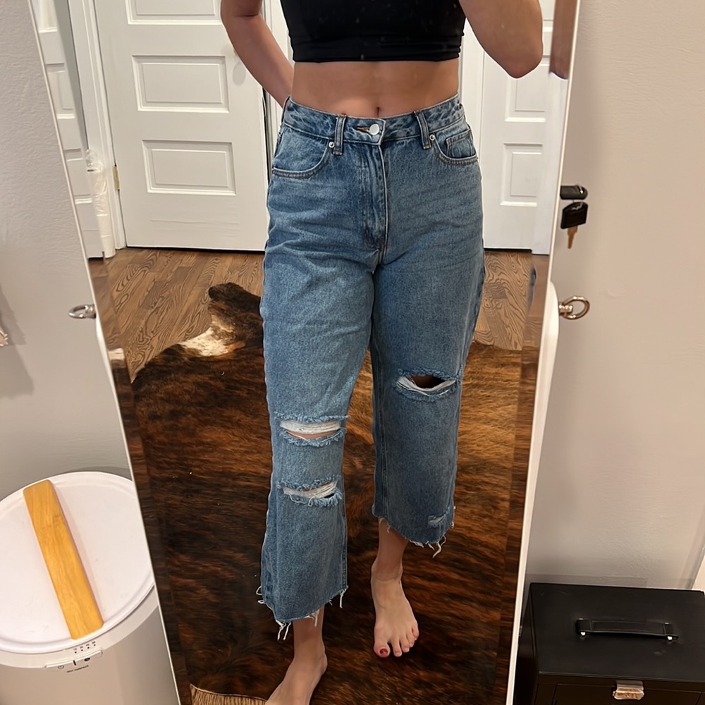 High rise cropped wide leg mom jeans